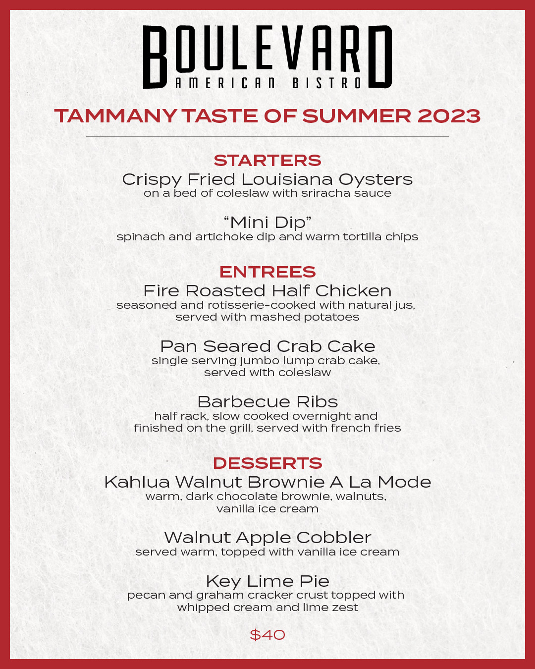 Tammany Taste Boulevard American Bistro Boulevard American Bistro